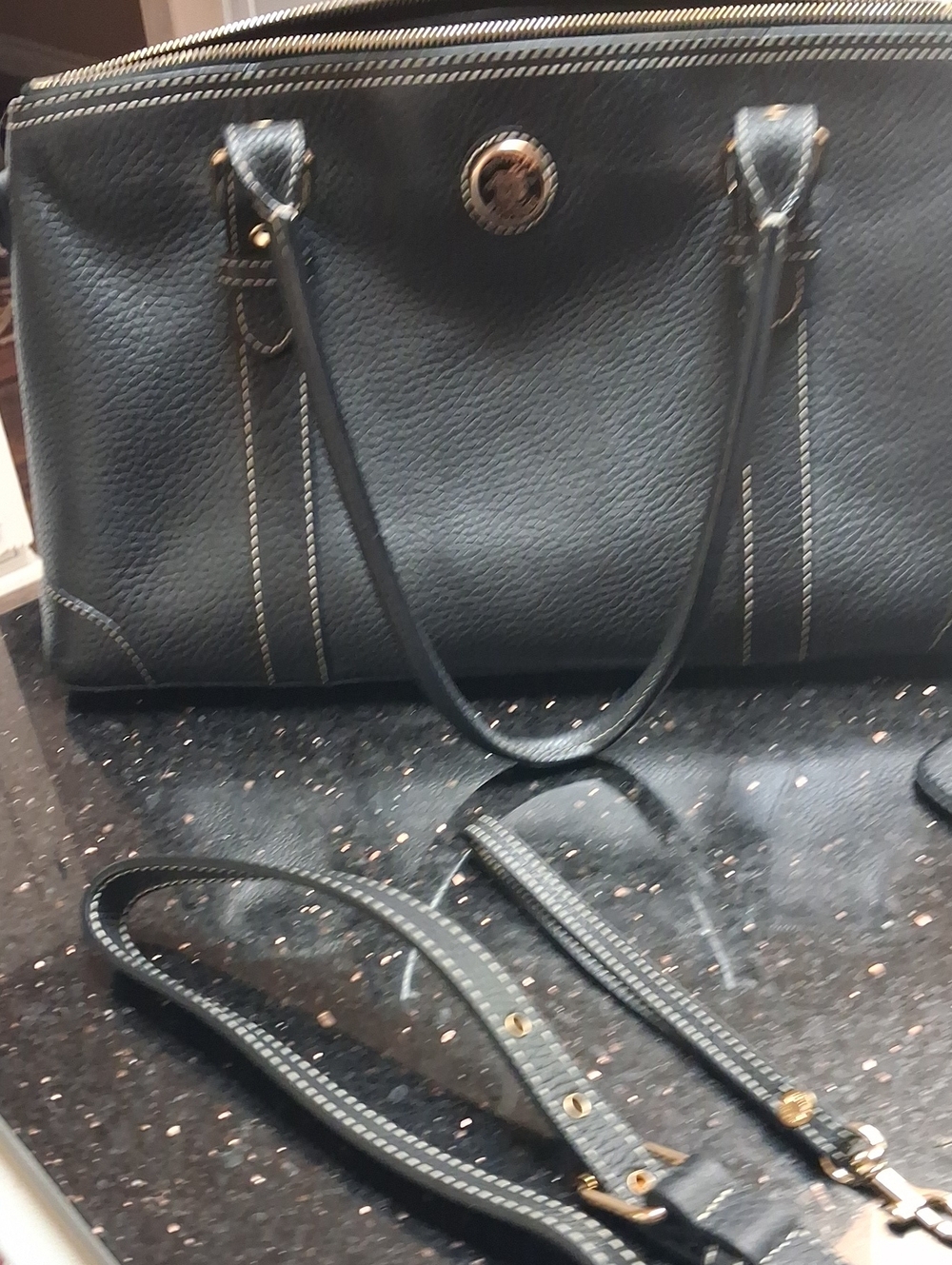 Dooney & Bourke Black Leather Tote Bag with Shoulder Strap